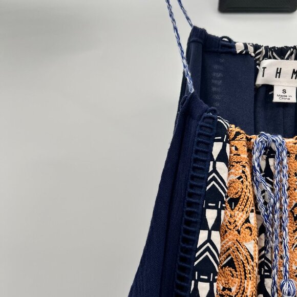 THML Women's Mini Shift Dress Halter Neck Navy/Multi Size Small Tassels - Picture 5 of 9